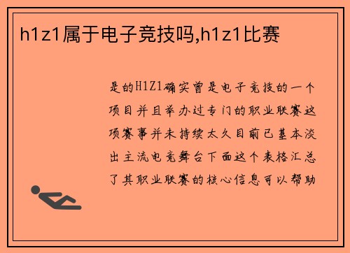 h1z1属于电子竞技吗,h1z1比赛